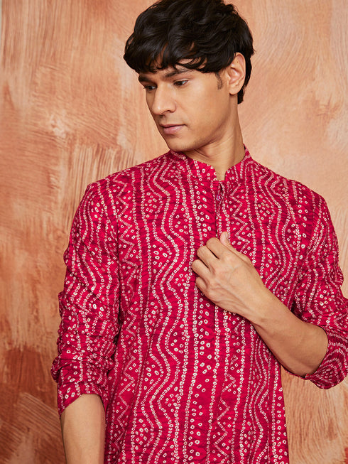 Men's Pink Rayon Kurta And Patyala Set